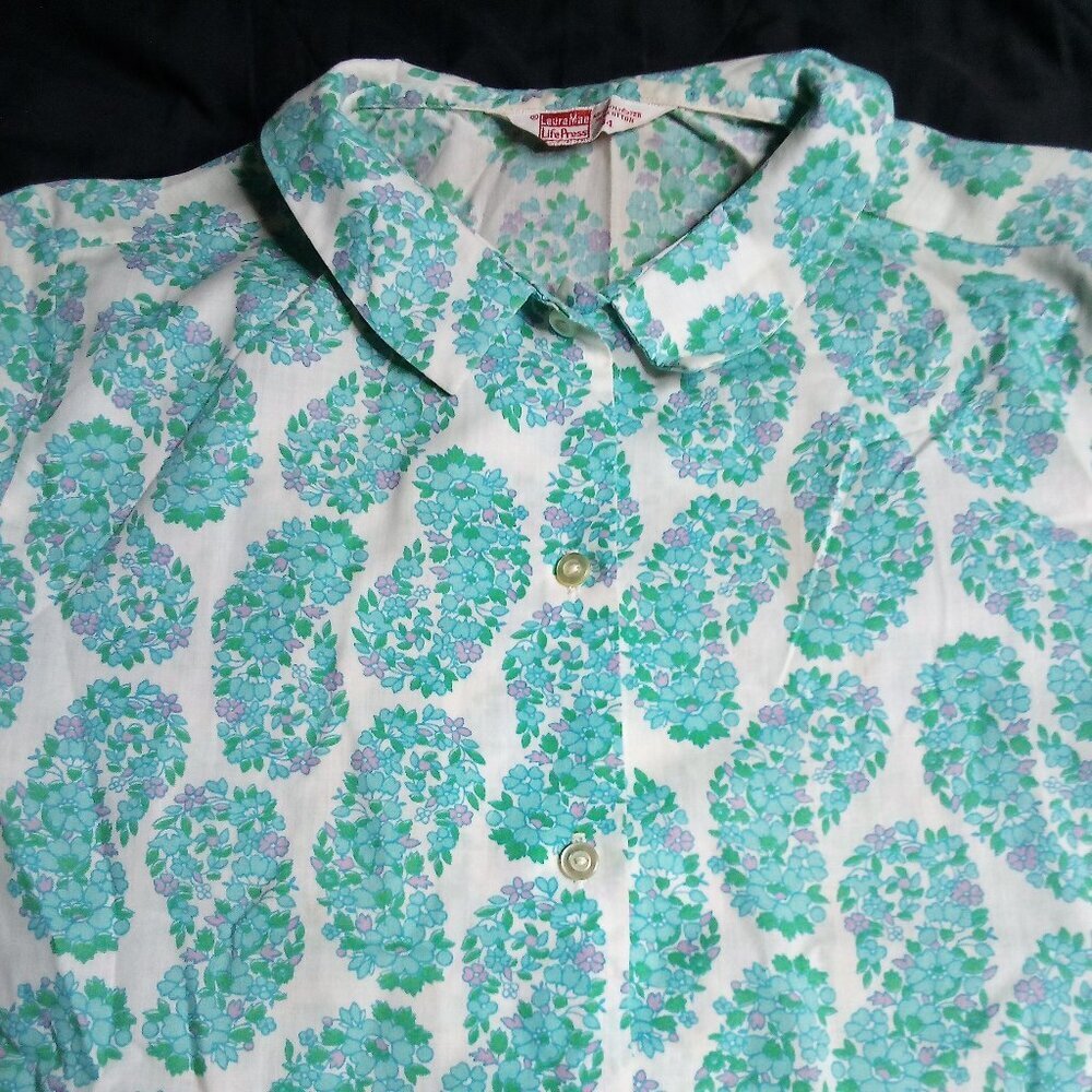 Vintage 60s Laura Mae Lifepress Floral Button Shirt Short Sleeve